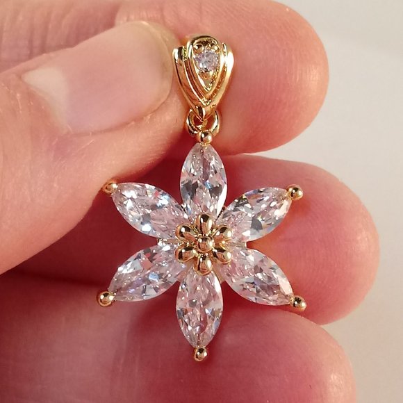 Kristy's Jewels Jewelry - 18K Yellow Gold Filled Star Flower Marquise Diamond Zircon Pendant 3.0ctw Gift